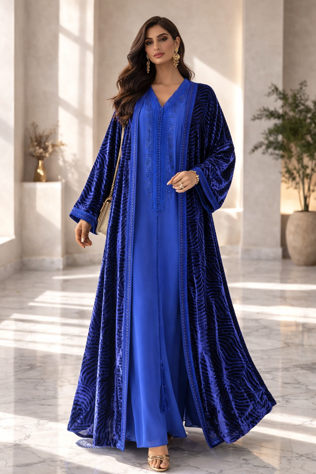 كيمونو مع قفطان باللون الأزرق الملكي – فخامة وأناقة راقية