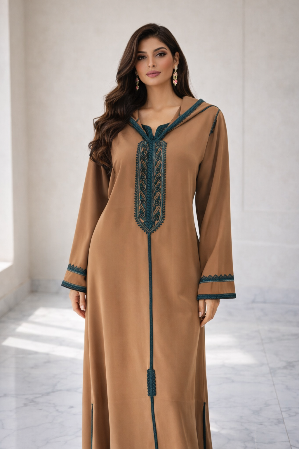 طقم الجلابة والقفطان "أصالة" باللون البني - شان وهمة