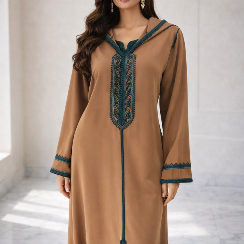 طقم الجلابة والقفطان "أصالة" باللون البني - شان وهمة