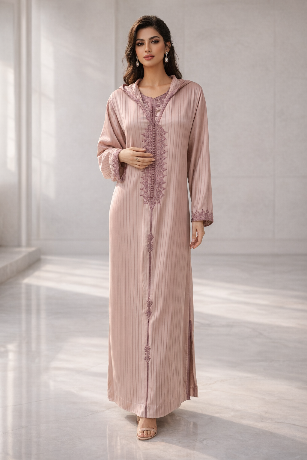 طقم الجلابة والقفطان "نسمة" الأرجواني - أناقة عصرية وشياكة يومية