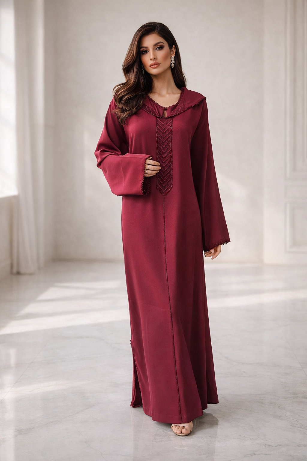 طقم الجلابة والقفطان "نسمة" العنابي - أناقة عصرية وشياكة يومية