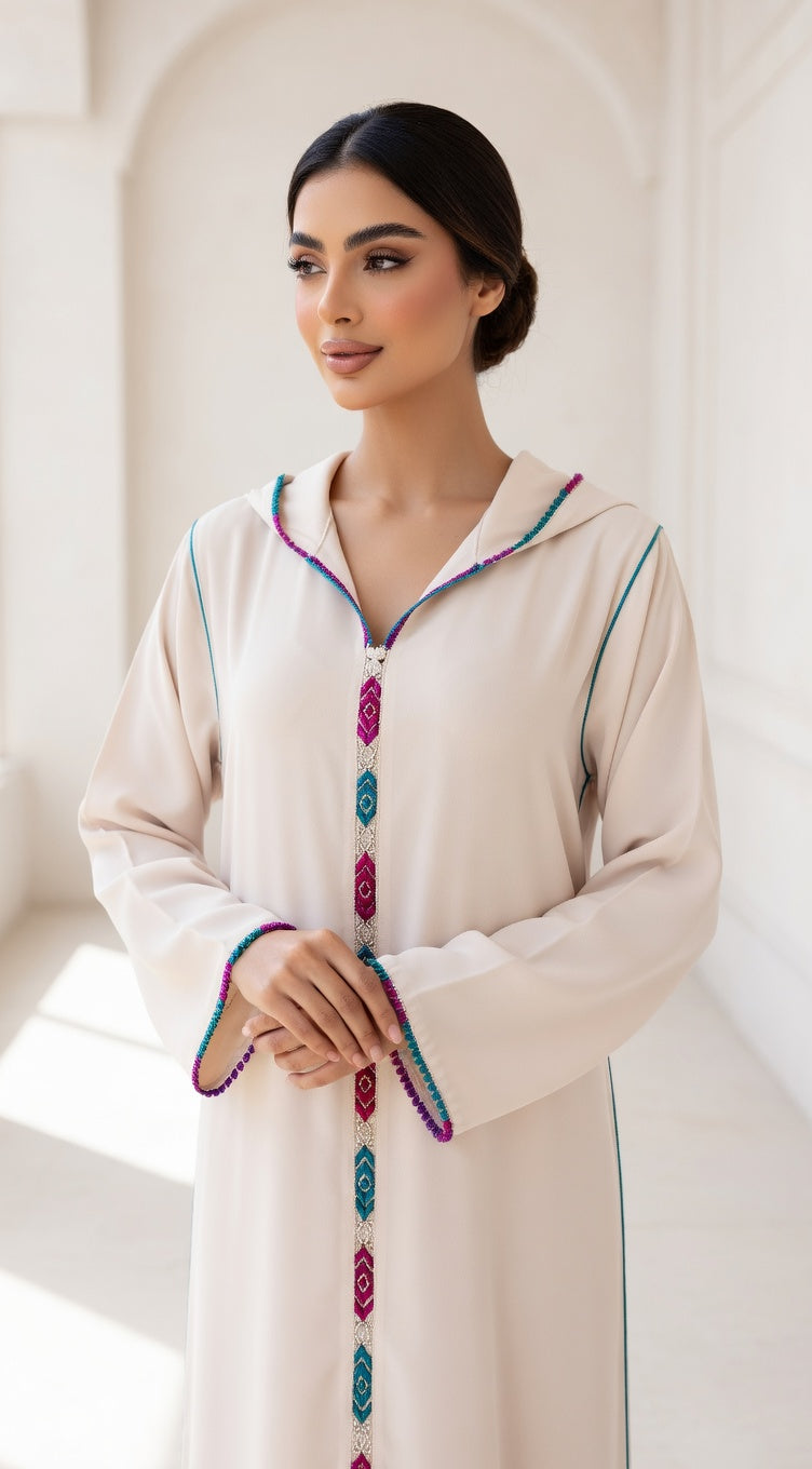 جلابة "نسمة" البيج - شياكة يومية بلمسة أصيلة