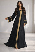 عباية أسود فاخرة مع تطريز ذهبي كلاسيكي راقي