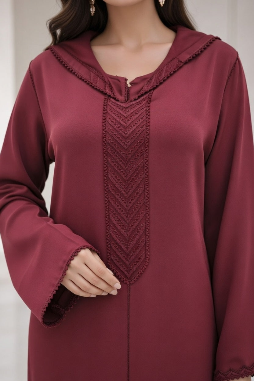 طقم الجلابة والقفطان "نسمة" العنابي - أناقة عصرية وشياكة يومية