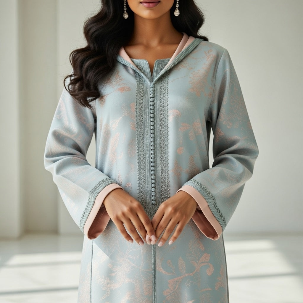 طقم الجلابة والقفطان "نسمة" الأرجواني - أناقة عصرية وشياكة يومية