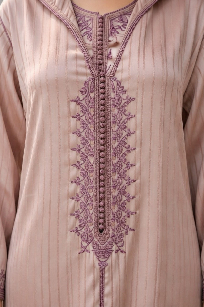 طقم الجلابة والقفطان "نسمة" الأرجواني - أناقة عصرية وشياكة يومية