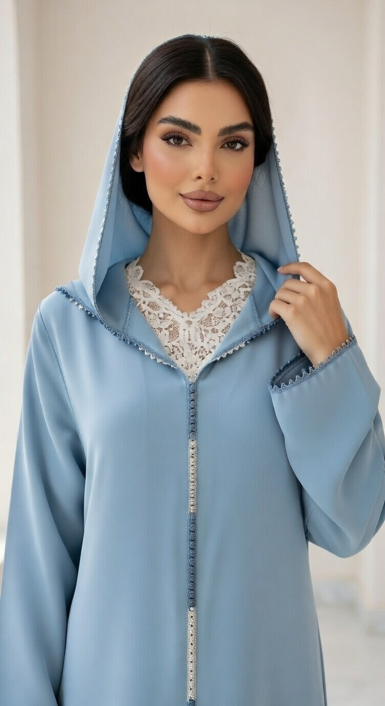 طقم الجلابة والقفطان "نسمة" الأزرق السماوي - أناقة عصرية وشياكة يومية