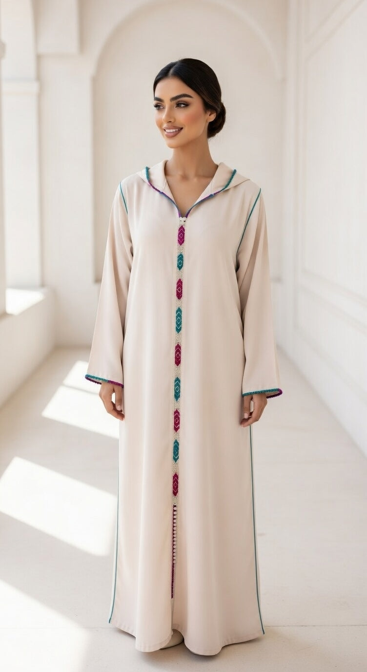 جلابة "نسمة" البيج - شياكة يومية بلمسة أصيلة