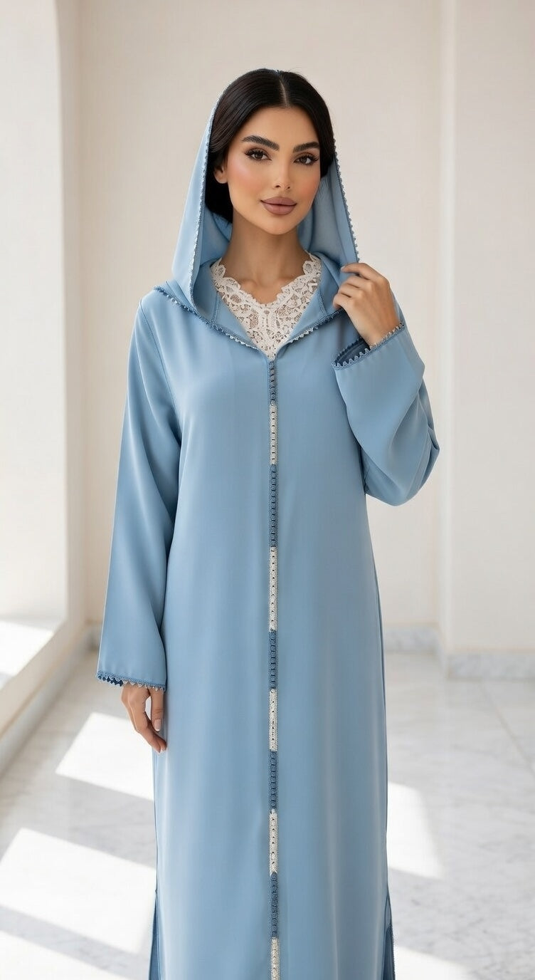 طقم الجلابة والقفطان "نسمة" الأزرق السماوي - أناقة عصرية وشياكة يومية