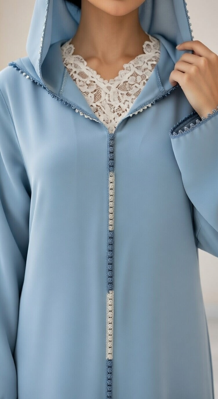 طقم الجلابة والقفطان "نسمة" الأزرق السماوي - أناقة عصرية وشياكة يومية