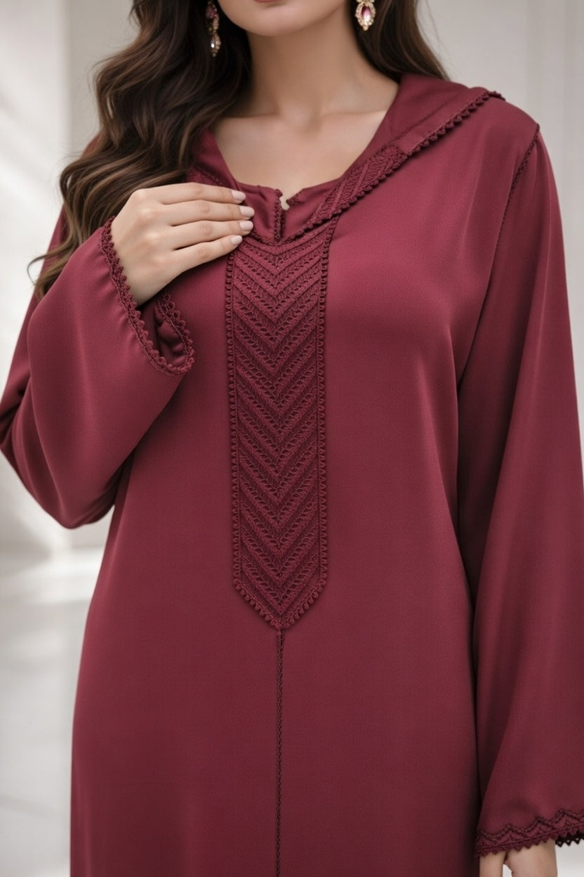 طقم الجلابة والقفطان "نسمة" العنابي - أناقة عصرية وشياكة يومية