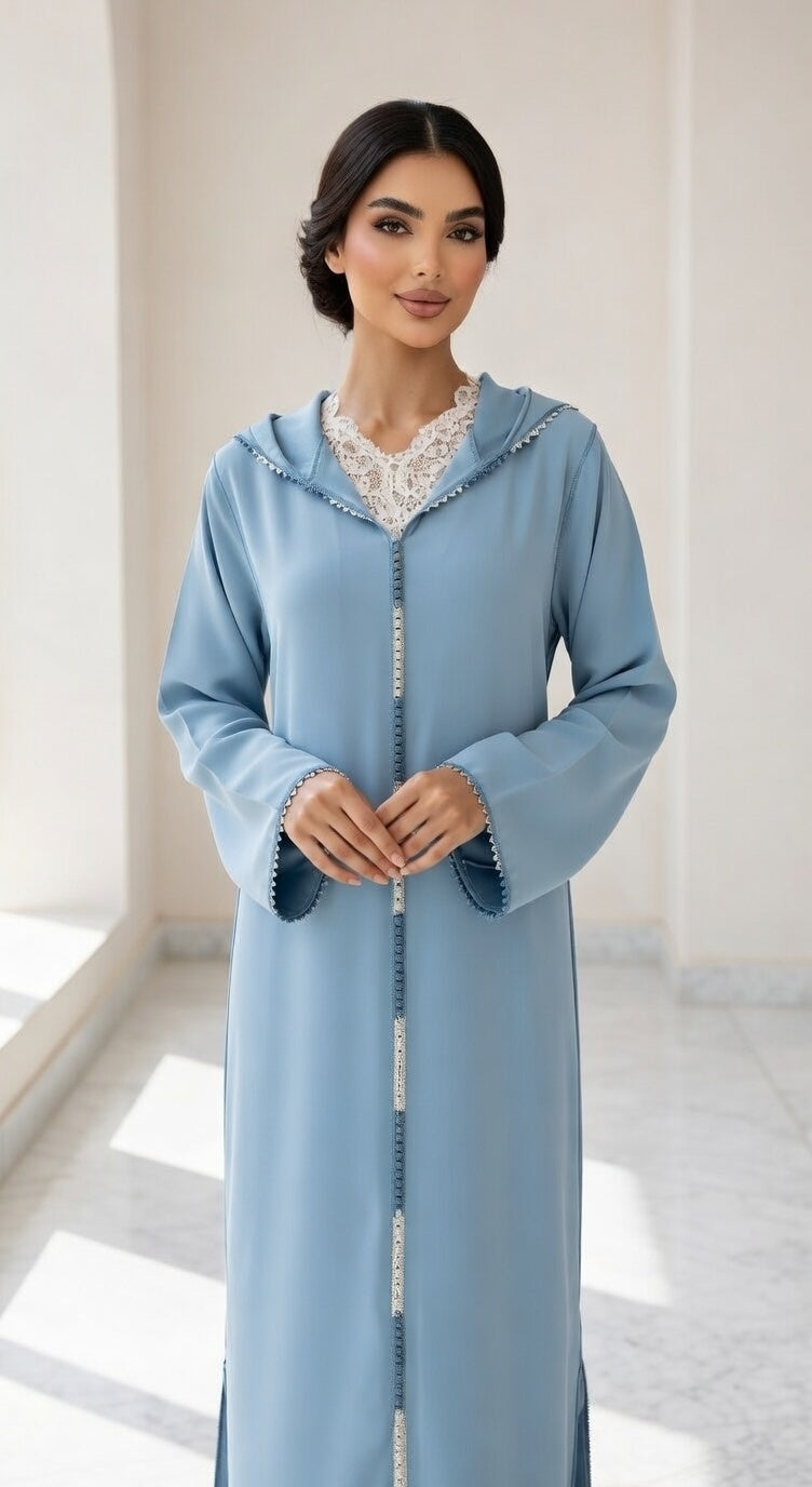 طقم الجلابة والقفطان "نسمة" الأزرق السماوي - أناقة عصرية وشياكة يومية