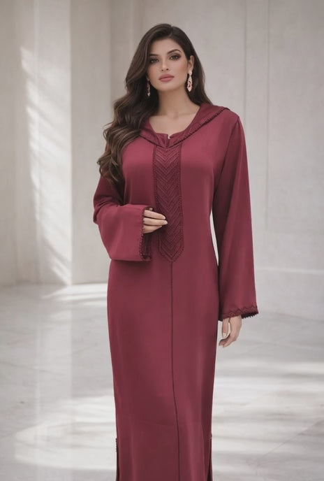 طقم الجلابة والقفطان "نسمة" العنابي - أناقة عصرية وشياكة يومية