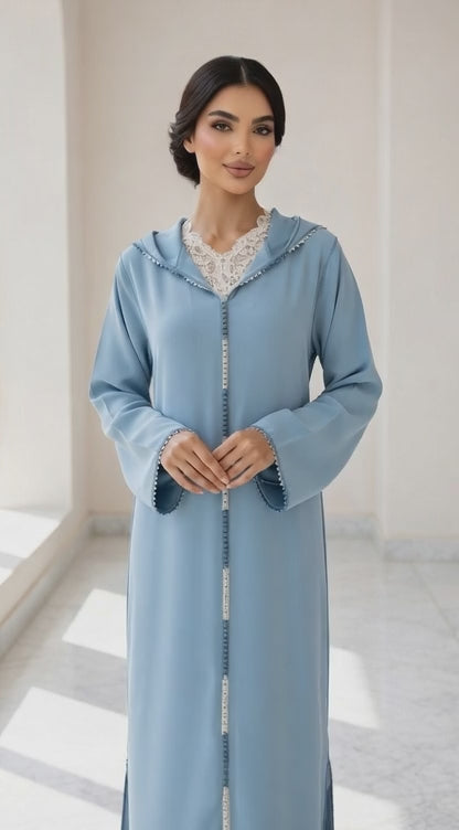 طقم الجلابة والقفطان "نسمة" الأزرق السماوي - أناقة عصرية وشياكة يومية